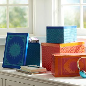 Embossed Paisley Storage Bins, Set of 2