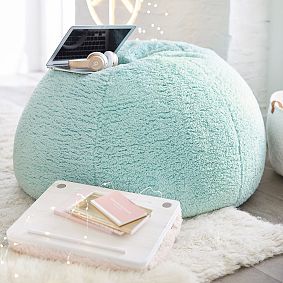 Large Cozy Sherpa Turqoise Beanbag Chair