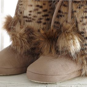 Pom-Pom Tie Faux-Fur Booties