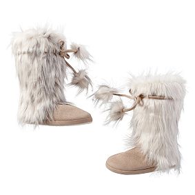 Snow Cat Pom-Pom Tie Faux-Fur Booties