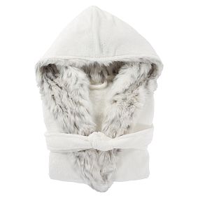 Leopard Faux-Fur Trim Hooded Robe