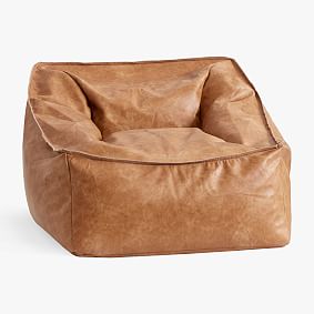 Open Box: Large Modern Bean Bag Lounger (33") - Faux Leather Caramel