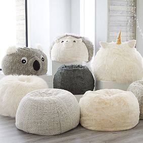 Large Unicorn Faux Fur Critter Bean Bag Chair Slipcover