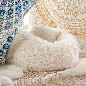 Large Furlicious Ivory Faux-Fur Bean Bag Chair Slipcover