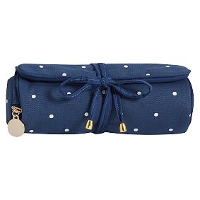 Sleepover Navy Pin Dot Jewelry Roll Roll Up Case