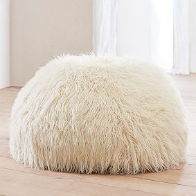 Large Furlicious Ivory Faux-Fur Bean Bag Chair Slipcover