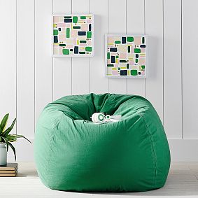Large Green Washed Twill Bean Bag Chair