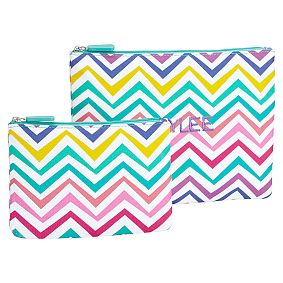Multi Chevron Print Flat Pouches, Set of 2