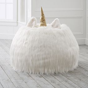 Large Unicorn Faux Fur Critter Bean Bag Chair Slipcover