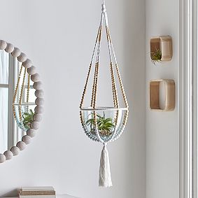 Wood Beaded Hanging Planter