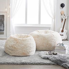 Open Box:  Ivory Polar Bear Faux-Fur Bean Bag Chair