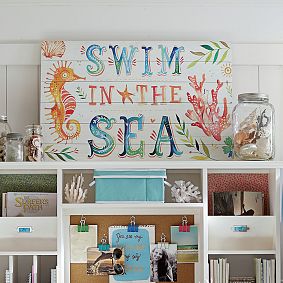 Katie Daisy "Swim In The Sea" Watercolor Art, 36"x24"