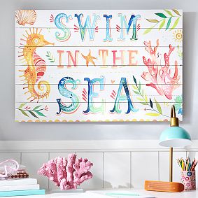 Katie Daisy "Swim In The Sea" Watercolor Art, 36"x24"