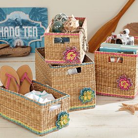 Tropical Floral Woven Storage Bins