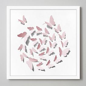 Blush Folded Butterfly Framed Art, 25"x25"