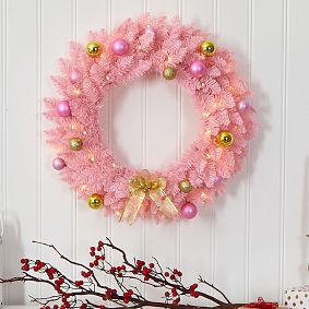 Pink Faux Christmas Wreath - 24"