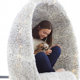 Gray Leopard Faux-Fur Cave Chair