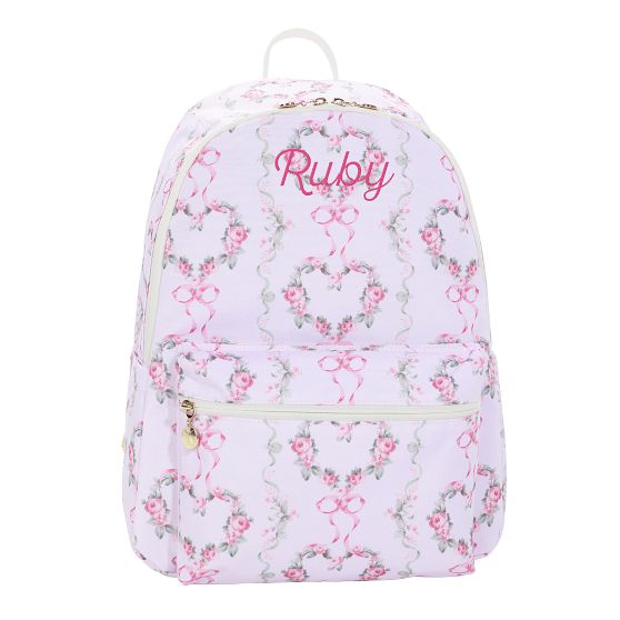 White & Navy Floral Heart  Backpack Blue and Red Heart Pattern Together With Flowers - Backpack  main image 4