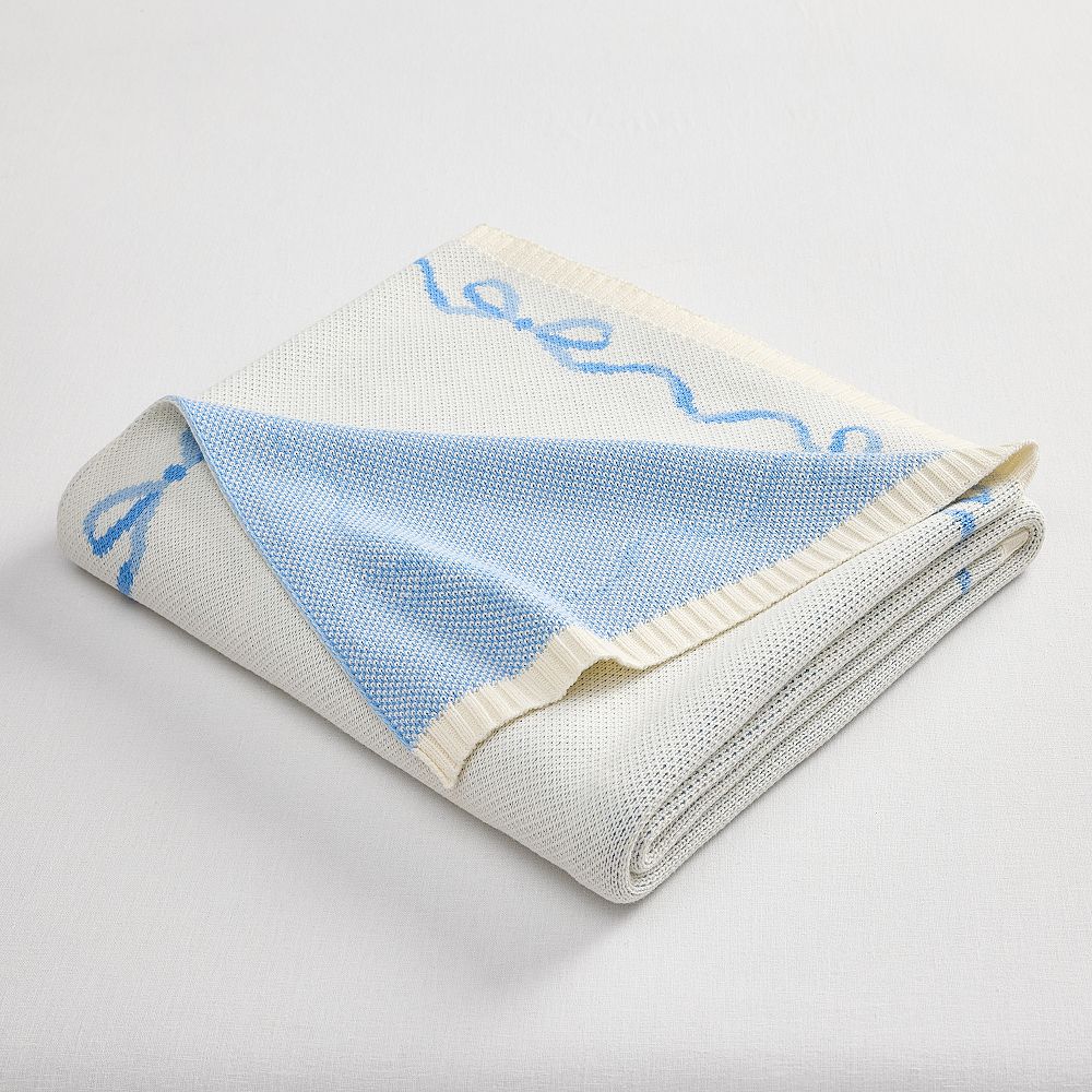 LoveShackFancy Bows Border Knit Throw - 50x60, Blue
