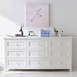 Beadboard 9-Drawer Wide Dresser (66w x 19d")