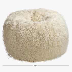 Large Furlicious Ivory Faux-Fur Bean Bag Chair Slipcover