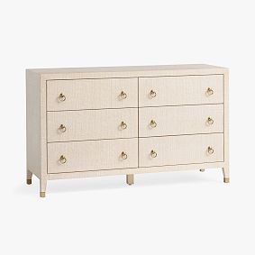 Open Box: AERIN Raffia 6-Drawer Dresser (56"W x 19"D) - Whitewash Raffia