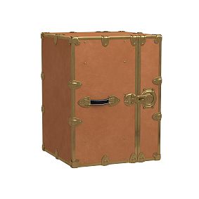 Open Box: Faux Leather Bedside Dorm Trunk (18") - Pretzel, Rubbed brass