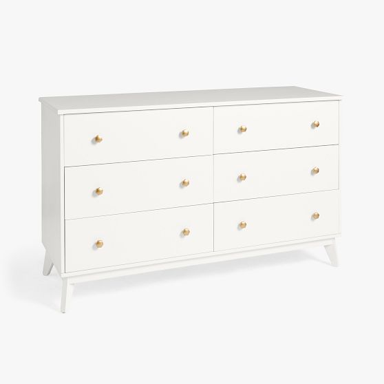 Open Box: Keaton 6-Drawer Wide Dresser (56"W x 19"D) - Simply White, Gold | Pottery Barn Teen Open Box: Keaton 6-Drawer Wide Dresser (56"W x 19"D) - Simply White, Gold | Pottery Barn Teen