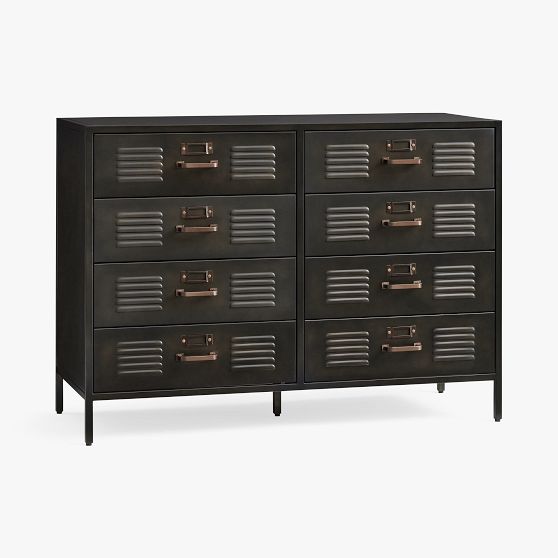 Open Box: Locker 5-Drawer Tall Dresser (29"W x 19"D) - Gray Metal | Pottery  Barn Teen