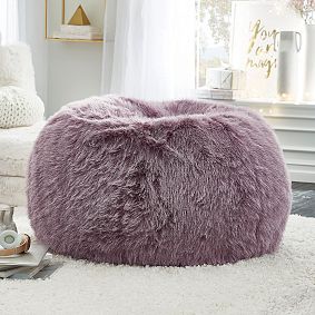Large Feathery Faux Fur Fig Bean Bag Chair Slipcover Only