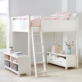 Hampton Double Loft Bed with Media &amp; Bookcase Set