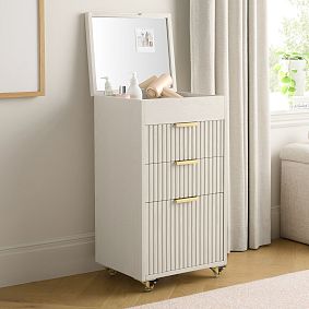 Channeled Beauty Rolling Cart with Mirror (34.75"x20.25")