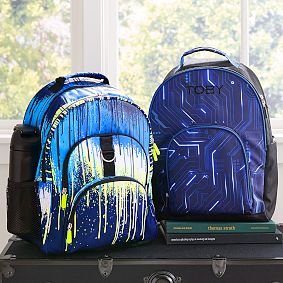 Gear-Up Drip Painting Blue Glow-in-the-Dark  Backpack &amp; Cold Pack Lunch Box Bundle