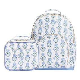 Gear-Up Blue Hydrangea Large Backpack and Lunch Box Bundle, Set of 2