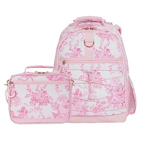 Gear-Up LoveShackFancy Pink Damask Adaptive Backpack and Lunch Box Bundle, Set of 2