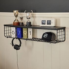 Metal Grid Shelf with Hooks (36")