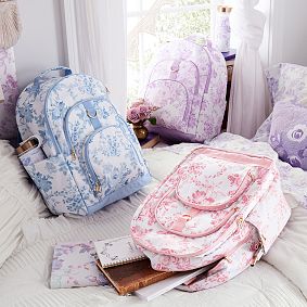 Gear-Up LoveShackFancy Lavender Damask Backpack and Cold Pack Lunch Box Bundle, Set of 3