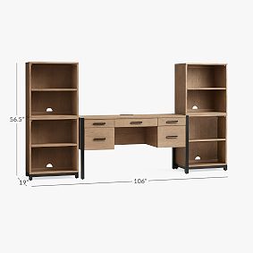Kearny Smart Storage Desk &amp; Cubby Bookcase Set (106"x19")
