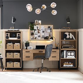 Kearny Smart Storage Desk &amp; Cubby Bookcase Set (106"x19")