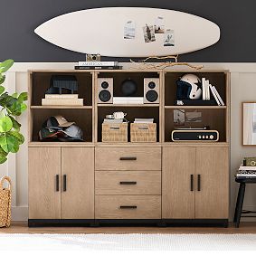Kearny Wall Bookcase with Cubbies &amp; Mixed Cabinets (73.5")