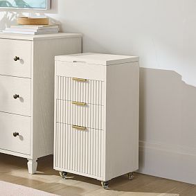 Channeled Beauty Rolling Cart with Mirror (34.75"x20.25")
