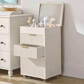 Channeled Beauty Rolling Cart with Mirror (34.75"x20.25")