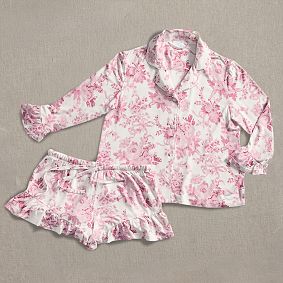 LoveShackFancy Garden Damask Ruffle Short Bamboo Viscose Pajama Set