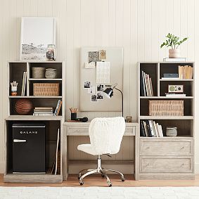 Stack Me Up Desk &amp; Bookcase with Mixed Shelves, Drawers and Fridge Storage Set (100")