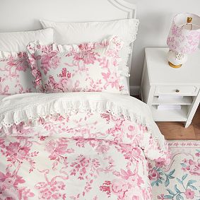 LoveShackFancy Damask Ruffle Euro Pillow Cover