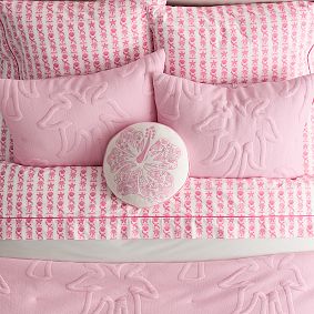 Pink Palm Puff Hibiscus Round Pillow