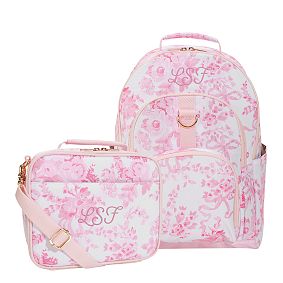 Gear-Up LoveShackFancy Pink Damask Backpack and Cold Pack Lunch Box Bundle, Set of 3