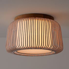 White Rattan Flush Mount (16")