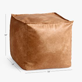 Large Faux Leather Caramel Modern Bean Bag Lounger and Pouf Set