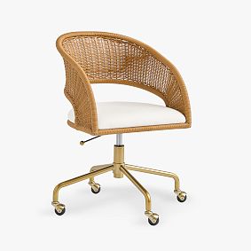 Open Box: Georgia Swivel Desk Chair - Performance Linen Blend White, Gold